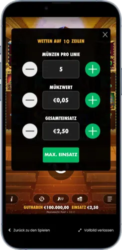 Einsatz im Book of Fallen Slot einstellen