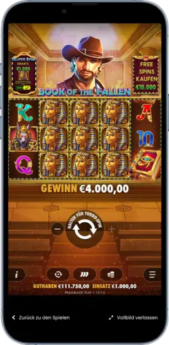 Book of Fallen Slot Gewinnanzeige auf dem Smartphone