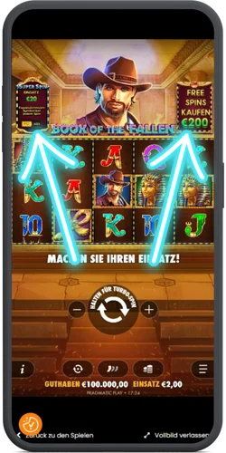 Super Spin und Kaufoption über den Walzen in Book of Fallen